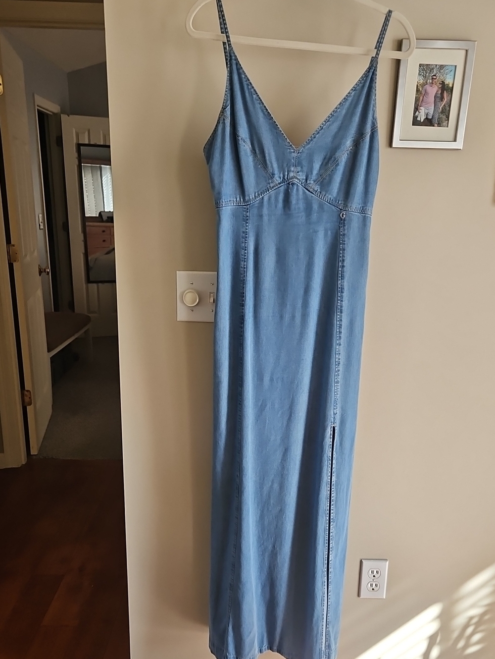 GUESS Light Wash Denim Slip Dress with Side Slit